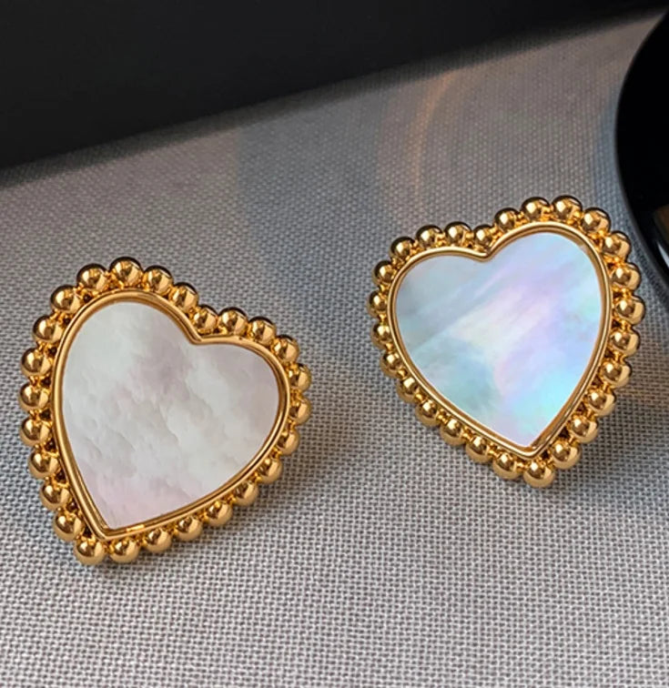 Hot Sale Brass Plated Gold White Mother of Pearl Love Earrings for Women Gift Jewelry Custom Design
