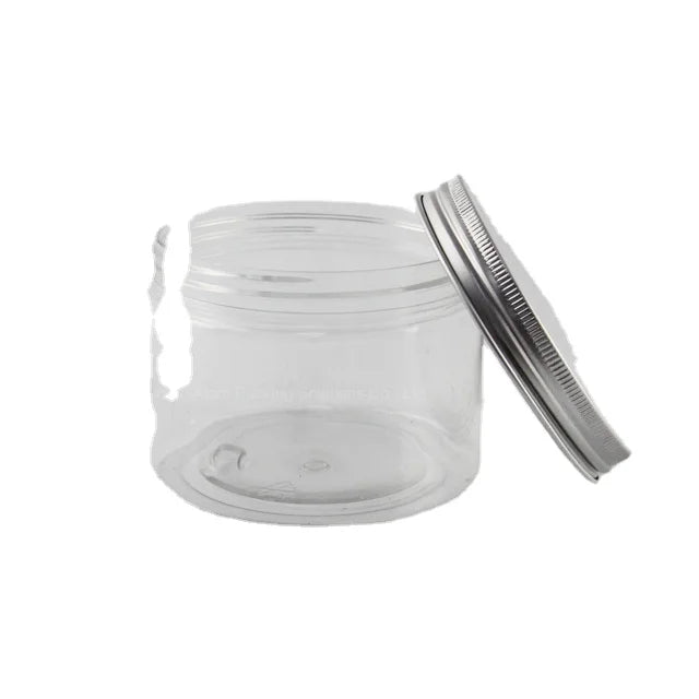 Eco-Friendly 12oz Clear PET Plastic Wide-Mouth Storage Jar with Aluminum Lid 350ml Food Cosmetic Lotion Skin Care Container