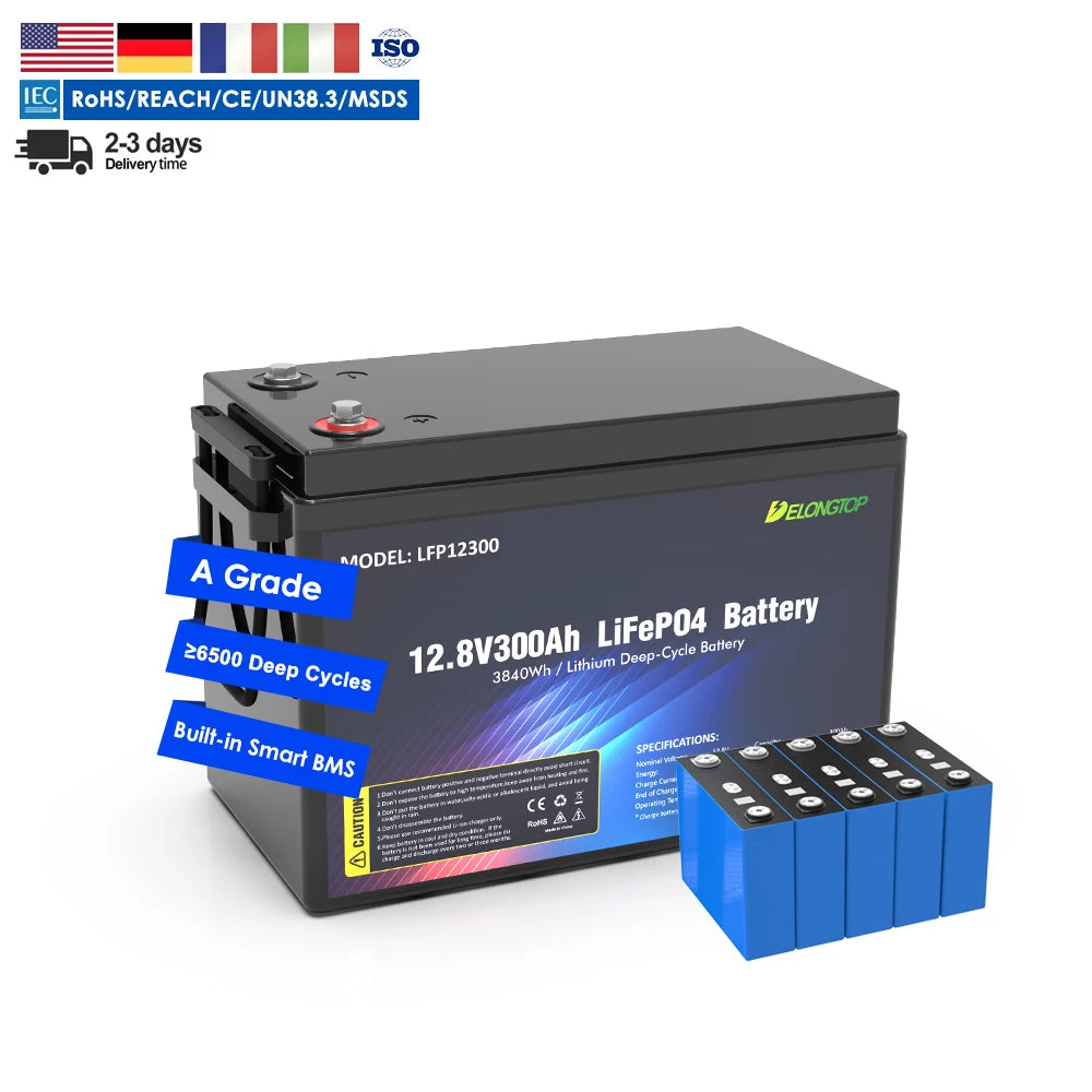 Tax Free Rechargeable 12V 12.8V 100Ah 200Ah 300Ah LiFePO4 battery in Stock in Europe with 10 years warranty