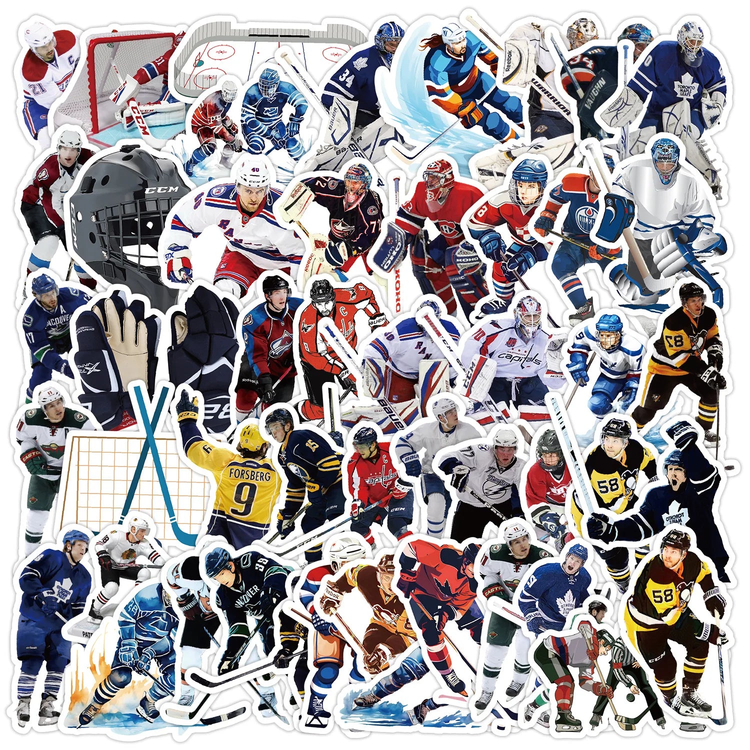 50Pcs Ice Hockey Player Cartoon Graffiti Stickers for Bottle Laptop Decor Hockey Game Gift Sticker