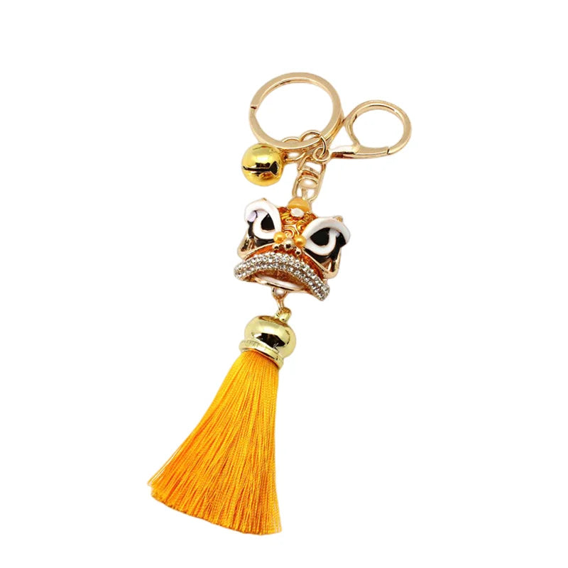 SHINNYGIFTS New Year Gifts Metal Chinese Dancing Lion Keychain Handbag Tassel Hanging Charm Lucky Feng Shui Protection Ornament