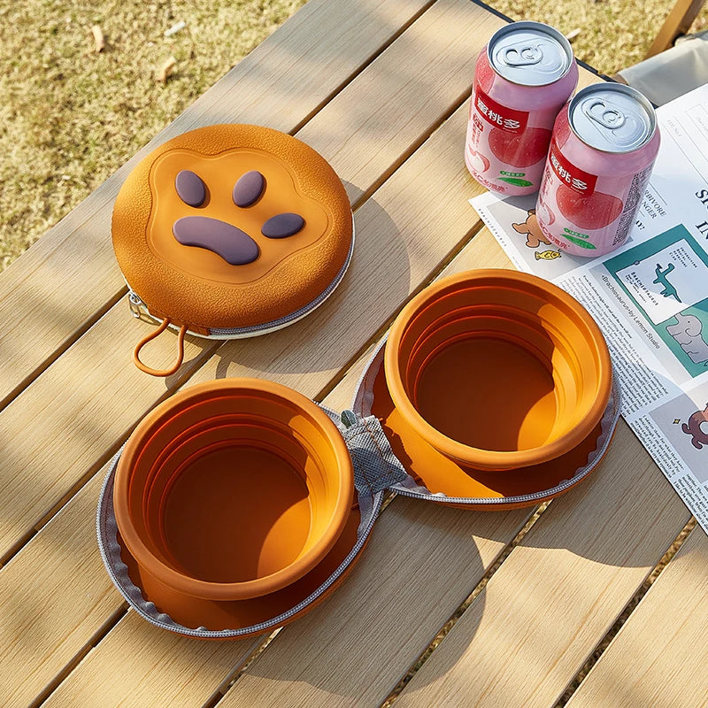Double Dog Collapsible Portable Silicone Pet Feeding Bowl Travel-friendly Foldable Water Food Bowl for Home Storage Organization