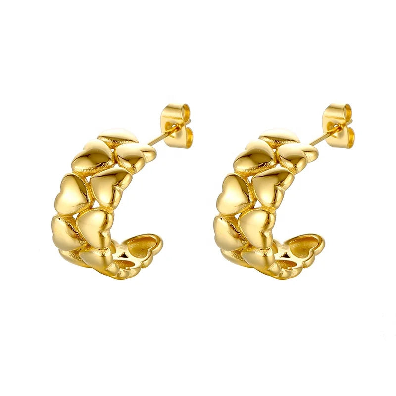 Unique Design Stainless Steel 18K Gold Plated Jewerly Fashion Double Heart Stud Earrings for Women