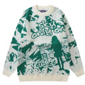 Custom Logo Cotton Wool Cashmere Crew Neck Knitted Men's Sweaters Pullover Oversized Character Pattern Intarsia Knit Sweater Men