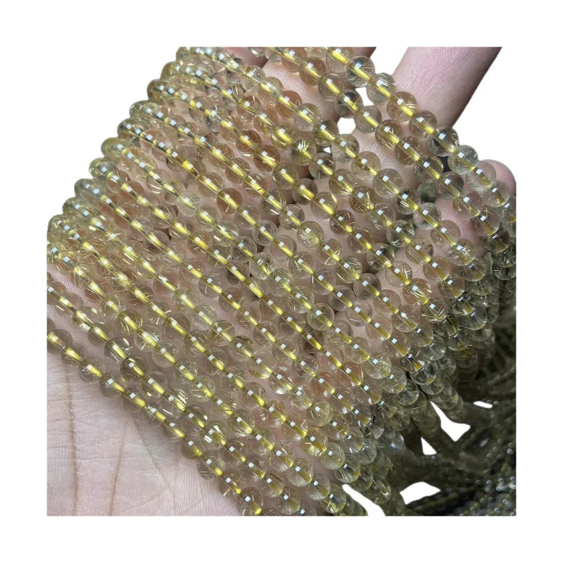Ice Transparent Long Golden Cabochons Crystal Rutile Quartz Beads Bracelet Healing Crystal Bracelets