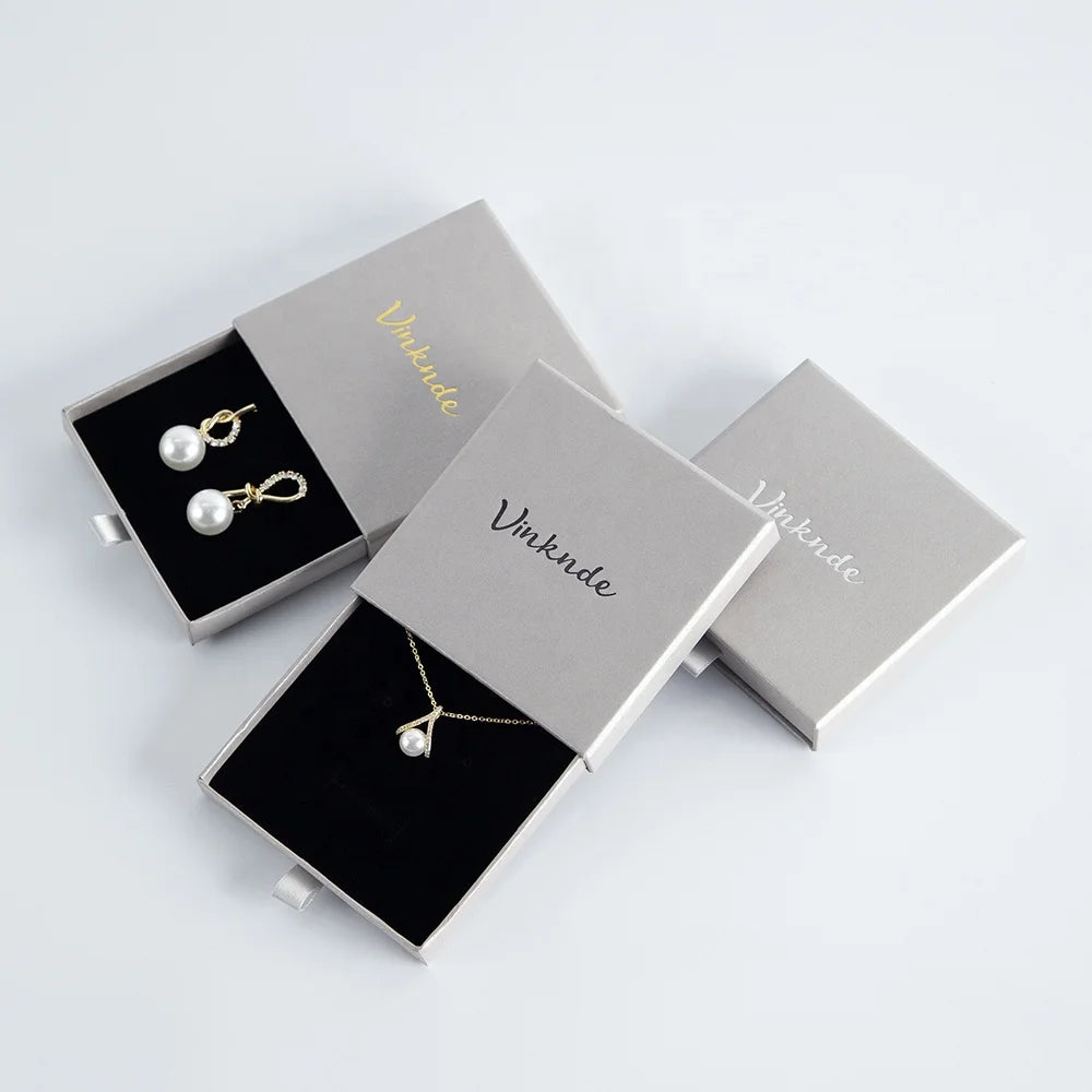 Gray Luxury Small Cardboard Jewelry Box Personalized Sliding Organizer for Earrings Necklace Card Display