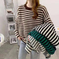 6713# Autumn Winter Long Sleeve Striped Pullover Women Sweater Knitted Sweaters O-Neck Tops Korean Pull Femme Jumper Female