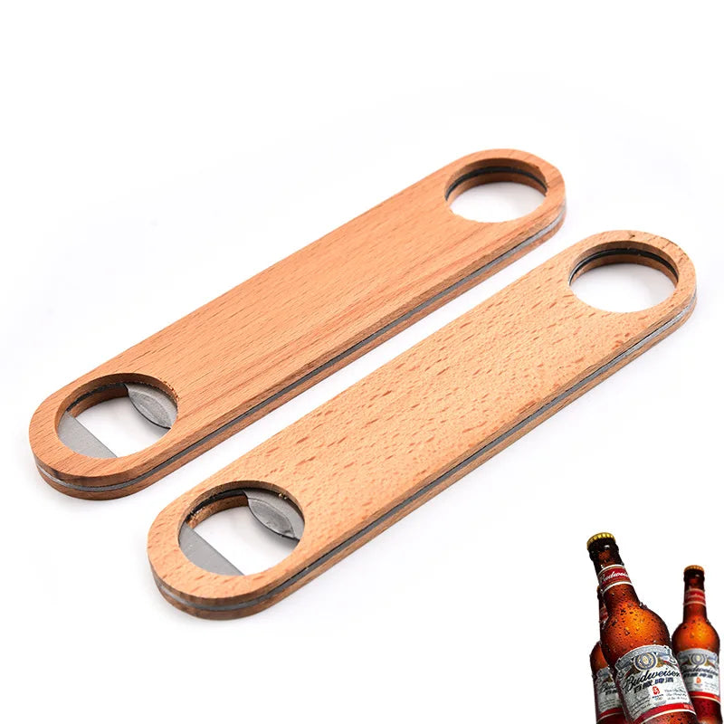 Custom Engrave Logo Beech Wood Bottle Opener With Wooden Handle Bartender Bottle Opener for Bar Home Restaurant