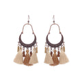 HOVANCI Handmade Women's Fashion Vintage Geometric Wooden Earrings Hollow Circle Design with Tassel Drop Earrings