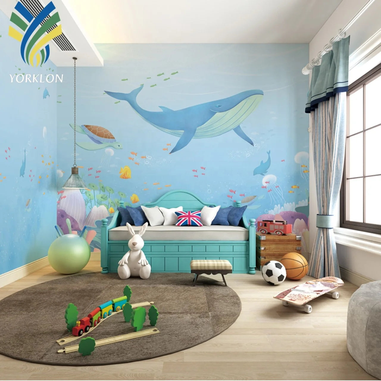 Custom 3D 6D 8D Fish Dolphin Mermaid Ceiling Wall Decorative Ocean Mural Wallpaper for Kids Children Room