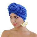 HZM-19155 Women Turban African Double Knotted Turban Hat Headwrap Twist Knot Beanie Pre-Tied Bonnet Cap