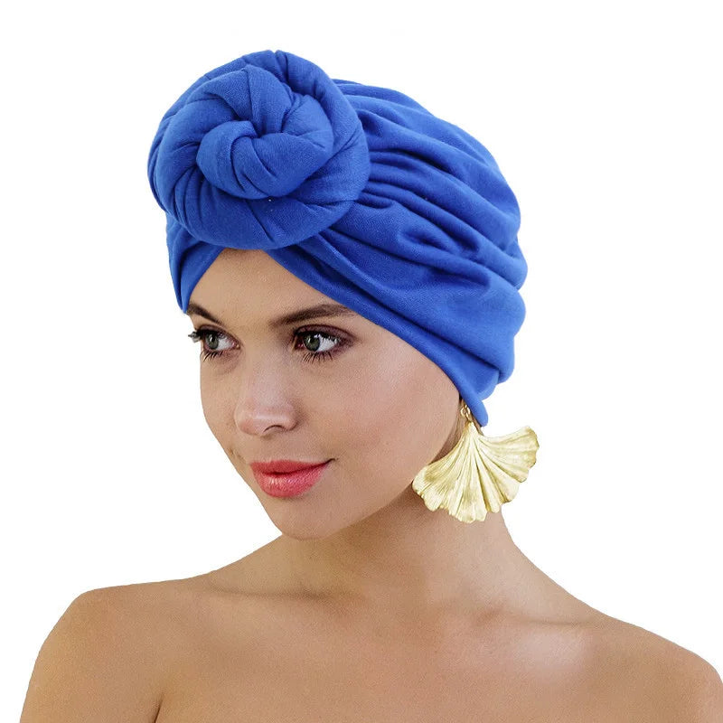 HZM-19155 Women Turban African Double Knotted Turban Hat Headwrap Twist Knot Beanie Pre-Tied Bonnet Cap