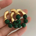 French Designer Simple Handmade Green Bead Sterling Silver Huggie Earrings Fashion Unique Irregular Gold for Women