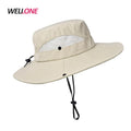 Hiking Wide Brim Drawstring Mesh Beige UV Protection Safari Breathable Custom Printing Unisex Nylon Blank Outdoor Fisher Sun Hat