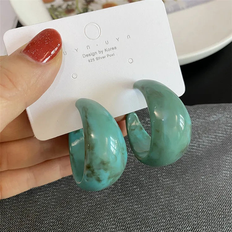 Luoyan Round Earrings Thick Acrylic Exaggerated Candy Color Simple Hoop Resin Chunky C Shape Hoop Earrings Gifts