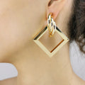 New Newest Bohemian Jewelry Geometric Statement Earrings for Women Twining Rectangle Hoop Stud Earrings