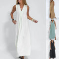 RNSHANGER Summer Fashion New Solid Sleeveless Dress for Women Loose Casual Deep V Neck Slit Long Skirt Elegant Lady Dress