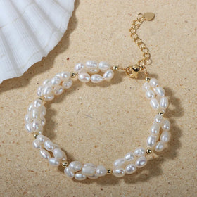 Hot Sale Charming Rice Shape Pearl Beads 4.5mm Natural Freshwater Pearl Bracelets