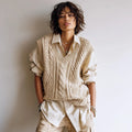 Women's Casual Style Chunky Cable Sweater Vest Breathable Knitted Fabric with Front Logo Layering Friendly Tank Top