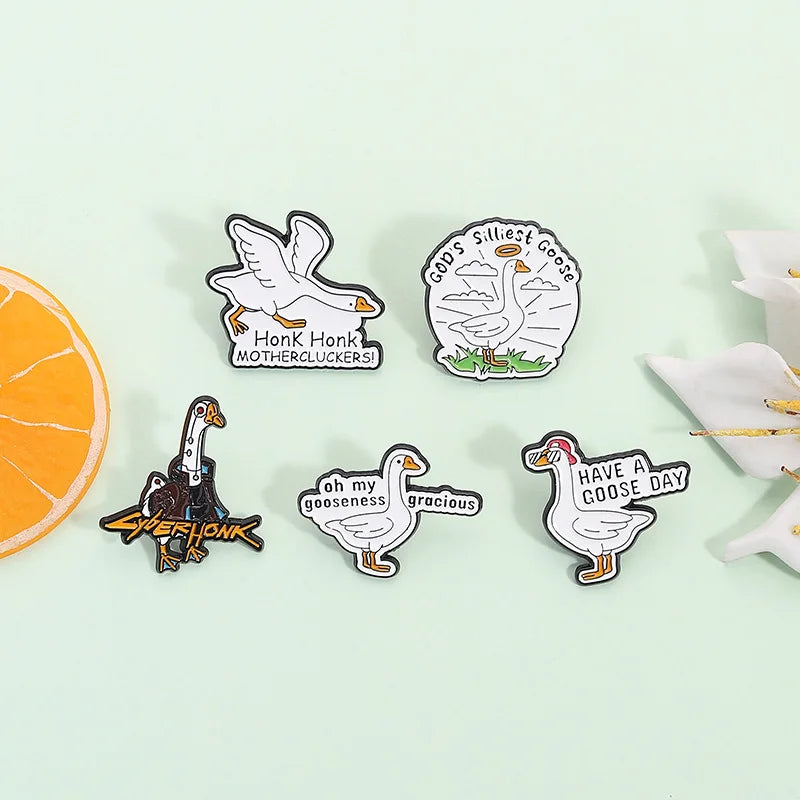 5 Styles Cute Animal Enamel Pin Silly Goose Brooches Funny Metal Soft Enamel Lapel Badges Kids Hat Pin for Gift Shop