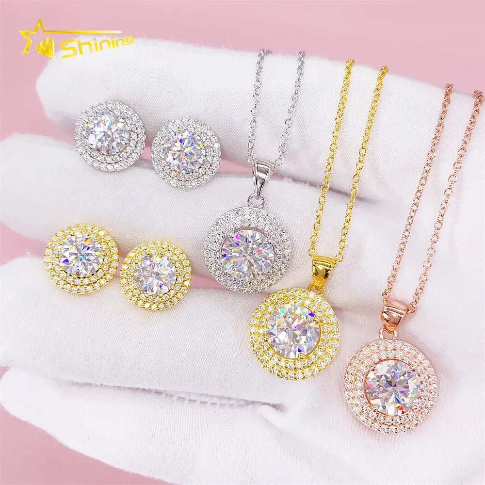 New Fine Jewelry Sets Women Gold Jewelry VVS Moissanite Diamond Necklace Pendant Rings Wedding Jewelry Set for Women