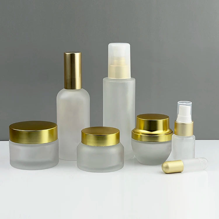 Custom Luxury 30ml-150ml White Frosted Glass Cosmetic Jar for Skin Care Creams and Set Packaging