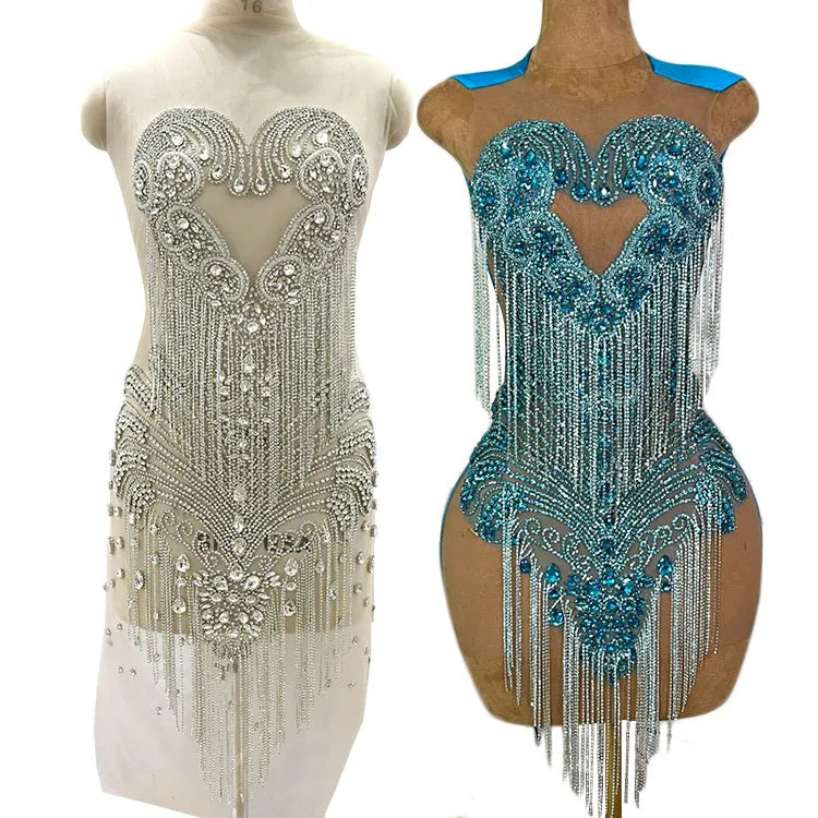 WDP-620 Keering 2025 Prom Newest Design Love Shape Rhinestone Applique With Two Rows Rhinestone Chains Bodice for Garment Dress MegaBDM