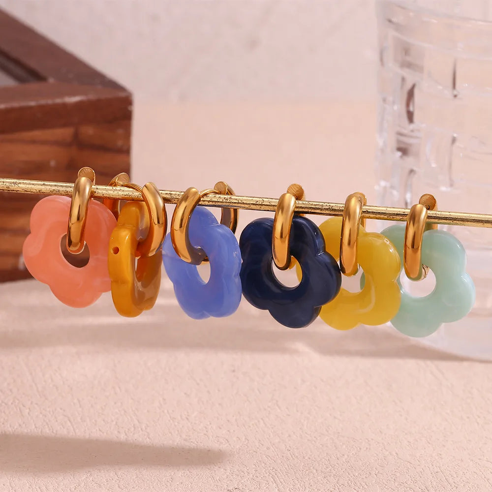 Stainless Steel & Colorful Fine Dangle Earrings Waterproof Tarnish-Free Hypoallergenic Korean Style Drop Jewelry Set