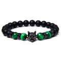 Hot Selling Natural Blue Green Tiger Eye Crystal Stone Handmade Wolf Head Stretch Charm Bracelets for Men Bangle Jewelry