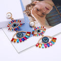 Top Quality Vintage Boho Bohemian Crystal Rhinestone Bead Tassel Devil Eyes Earrings for Women ZA Eye Pendants Jewelry Charms