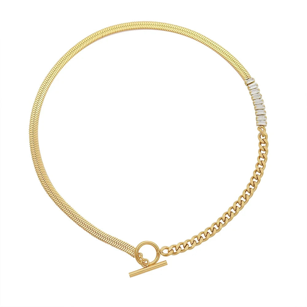 Fashion  Zircon Necklace Hot Selling Trendy Clavicle Stitching 1 8K Gold Stainless Steel Necklace Sets