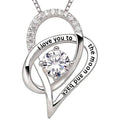 Huitan Simple Heart Design Round Cubic Zirconia Necklaces for Wedding Engagement Luxury Silver Plated CZ Pendant Necklaces Women