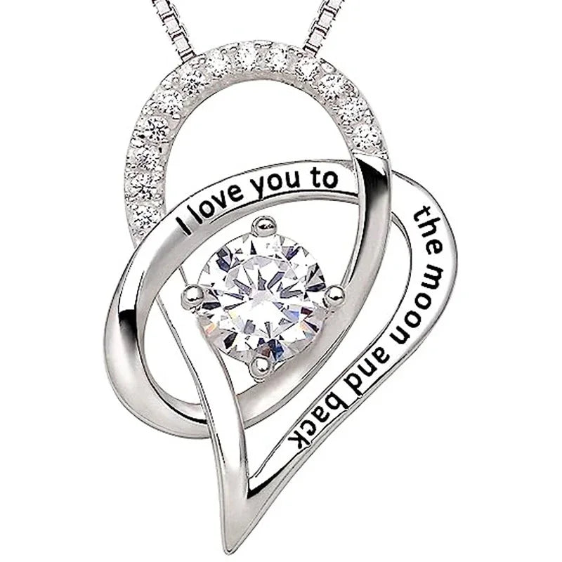 Huitan Simple Heart Design Round Cubic Zirconia Necklaces for Wedding Engagement Luxury Silver Plated CZ Pendant Necklaces Women