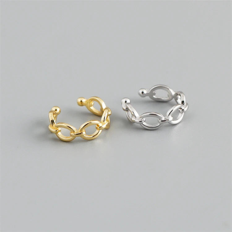 New Fashion 925 Sterling Silver Glossy Chain Shape Personalized Ear Clip Earrings 18k Gold Ear Cuff