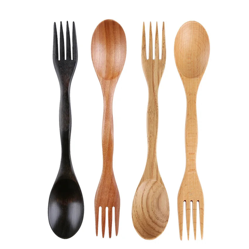 Convenience Wooden Cutlery Set 2 in 1 Fork and Spoon Reusable Flatware Spork