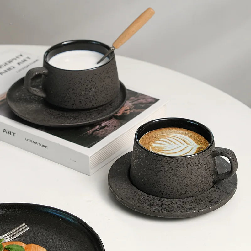 Japanese Retro Creative Ceramic Coffee Cup Set Microwave and Dishwasher Safe Porcelain Cappuccino & Latte Mugs Vintage Design