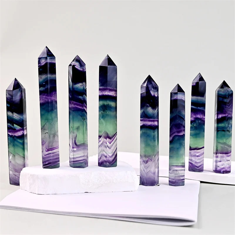 Kindfull Wholesale Bulk Natural Stone Fengshui  Healing Quartz Rainbow Fluorite Towers for Sale
