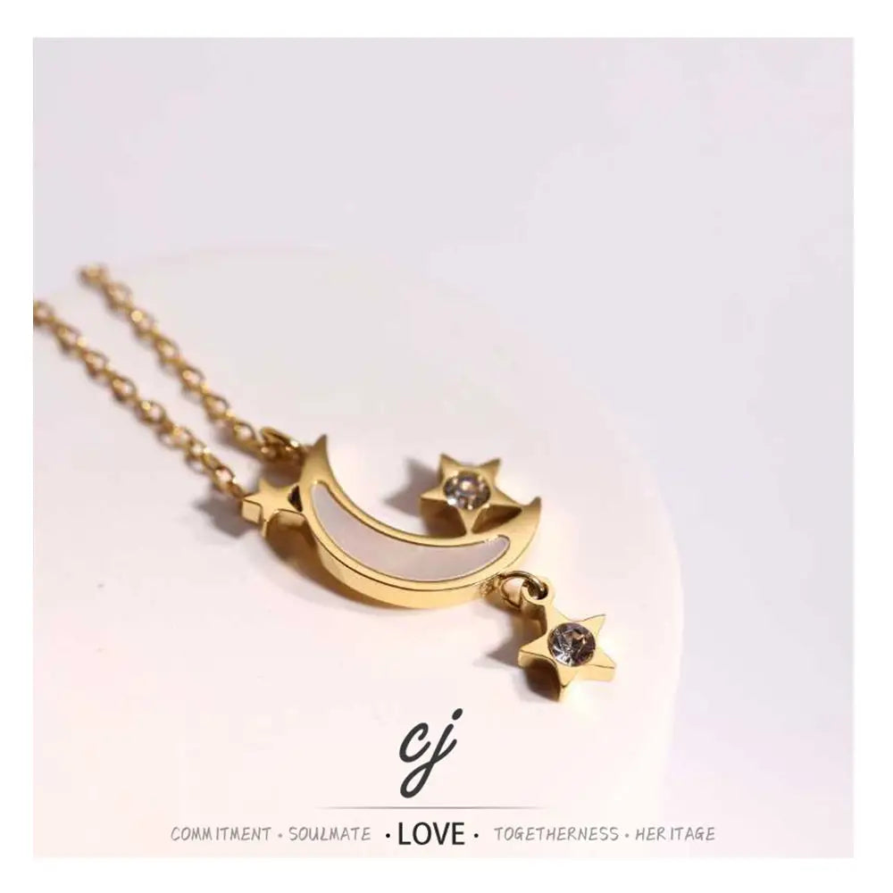 Carline Fashion Fine Wholesale Fashion Stainless Steel Minimalist Gold Plated Moon and Star Pendant Simple Design Necklace