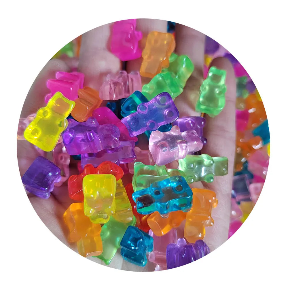 100Pcs Translucent Candy Gummy Bear Resin Slime Charms Flatback NO Hole Beads for Nail Art DIY Hair Clip Jewelry Making Supply