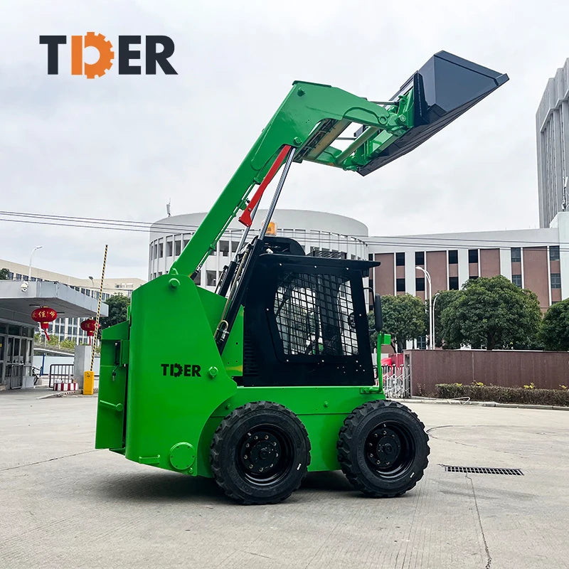 TDER China Mini 900kg Electric Skid Steer Loader AC220V Charge Wheel Skid Steer Loader