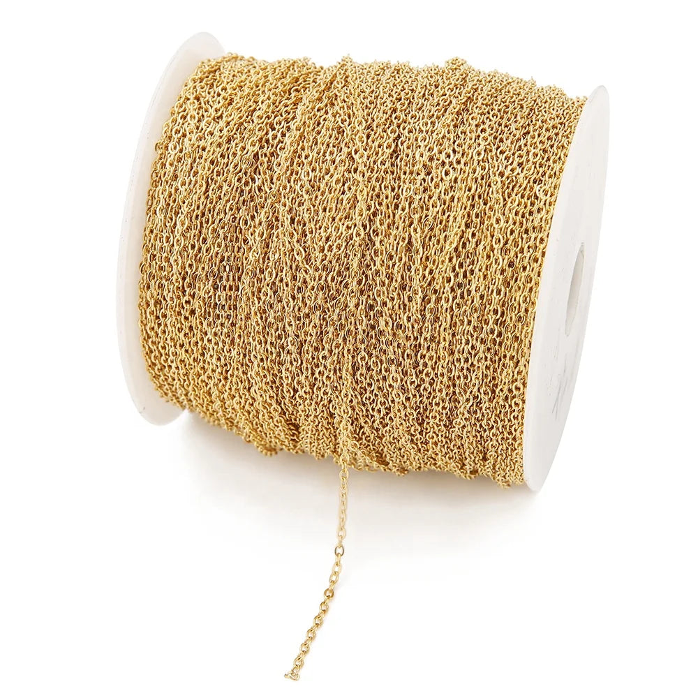 1mm 1.5mm 2mm Width Gold Color Link Chains Necklace Bracelet Bulk Cable for DIY Jewelry Making Findings