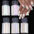 1Jar Aurora White Pearl Nail Art Powder High-Gloss Polarized Mermaid Chrome Pigment Chameleon Manicure Rubbing Mica Dust