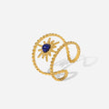 High Quality 18K Gold Plated Stainless Steel Bohemian Jewelry Sun Flower Blue Open Ring