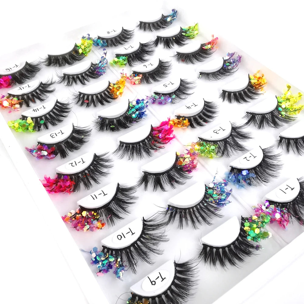 Luminous Glitter Lashes Fluffy Fiber Dramatic Shining Colored Lash Extensions Cosplay Decorative Eyelashes Strip