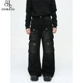 Autumn New Baggy Streetwear Trend Retro Men's Cargo Denim Pant Vintage Multi Pocket Niche Design Lose Wide Leg Jeans