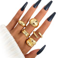 5Pcs/Set Punk Style Wide Geometric Design Ring