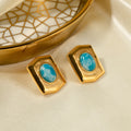 New Design 18K Gold Plated Titanium Steel Stud Earrings Europe Hot Selling Natural Stone Square Stud Earrings
