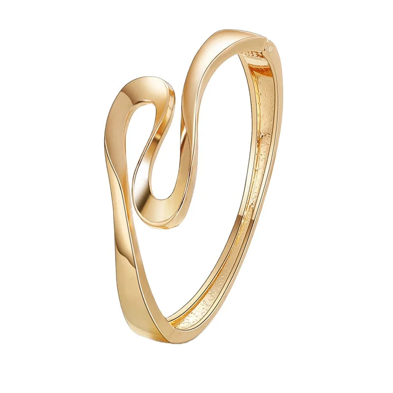 Factory Wholesale High Quality Bangle Spring Open Minimalist Geometric S Shape Gold-Plated Bracelet for Women Jewelry