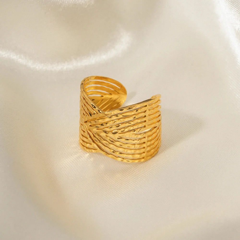 New Arrival Fashion Geometric 18K Gold Plated Stainless Steel Two White Pearls Stacking Open Ring for Girls