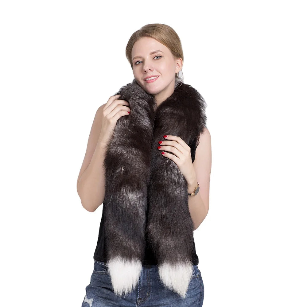 MWFur Fashion Wholesale Factory Hot Sale Fur Stole Fox Fur Boa Scarf for Women and Men Fox Tail Scarf
